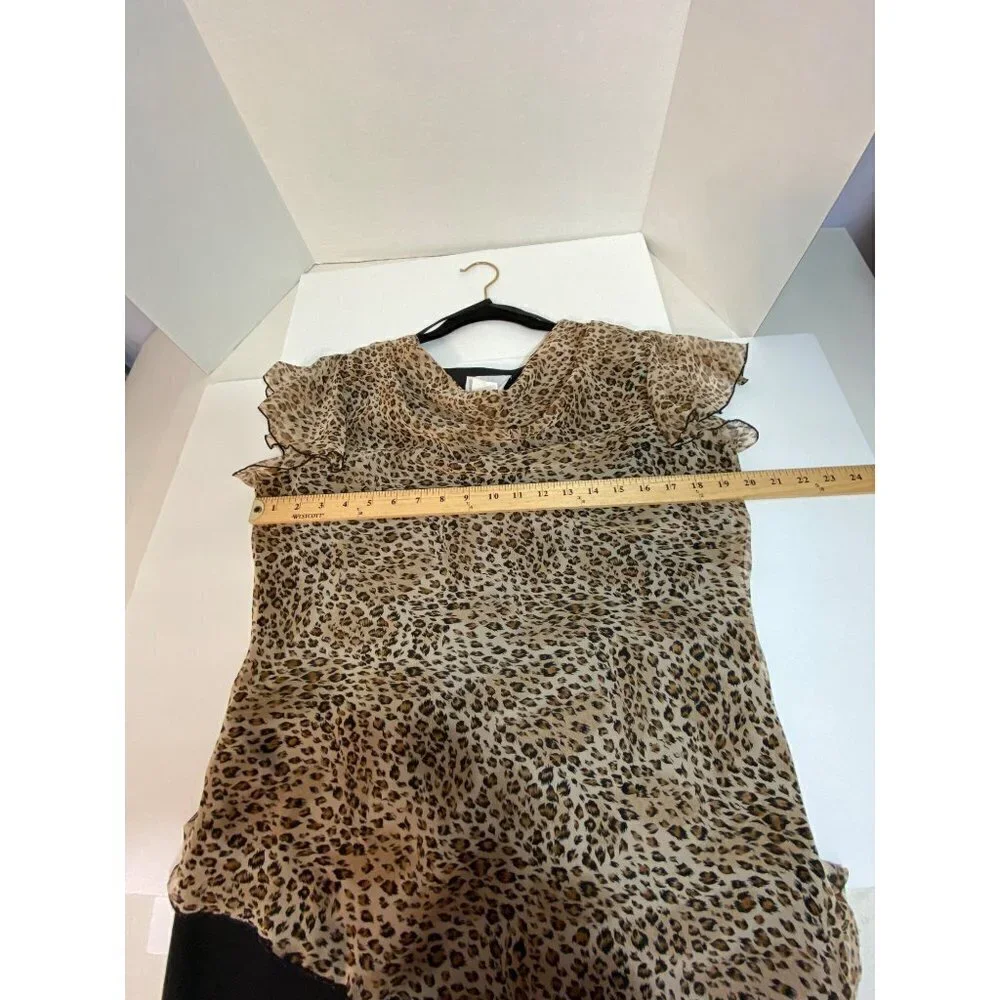 New LA Gal Black & Animal Print Flutter Short Sleeve Maxi‎ Dress Women's Size 8
